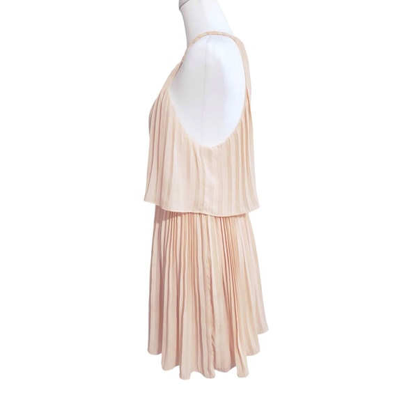 Peach Pleated Dress by Ark & Co. with Tie Back Closure and Beaded tassels Sz L - Picture 2 of 14